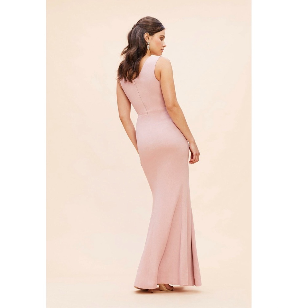Dress the Population: Sandra Crepe Plunge V-Neck Sleeveless Side Slit Gown - Picture 6 of 8